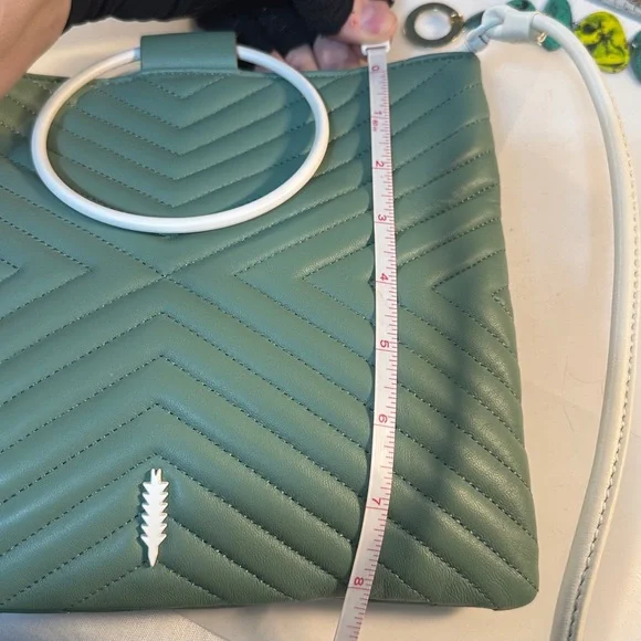 Thacker sea foam green leather Quilted Handbag purse 10” x 8” - Picture 11 of 14